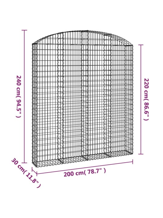 Kaarekujuline gabioonkorv, 200x30x220/240 cm, tsingitud raud