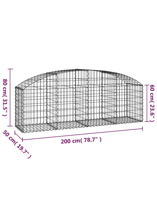Kaarekujuline gabioonkorv, 200x50x60/80 cm, tsingitud raud