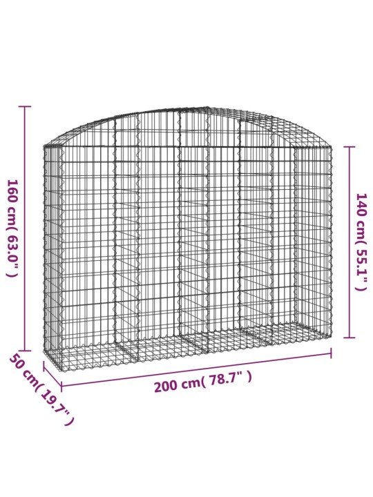 Kaarekujuline gabioonkorv, 200x50x140/160 cm, tsingitud raud