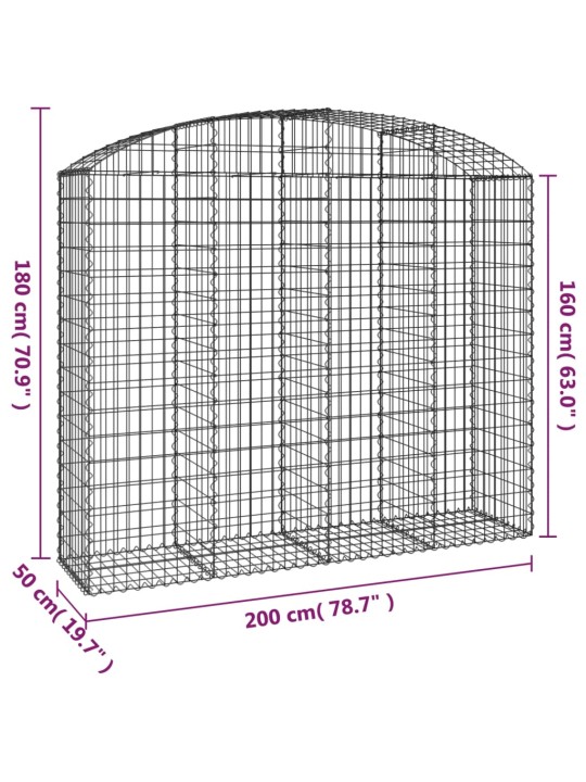 Kaarekujuline gabioonkorv, 200x50x160/180 cm, tsingitud raud