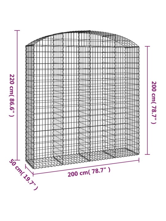 Kaarekujuline gabioonkorv, 200x50x200/220 cm, tsingitud raud