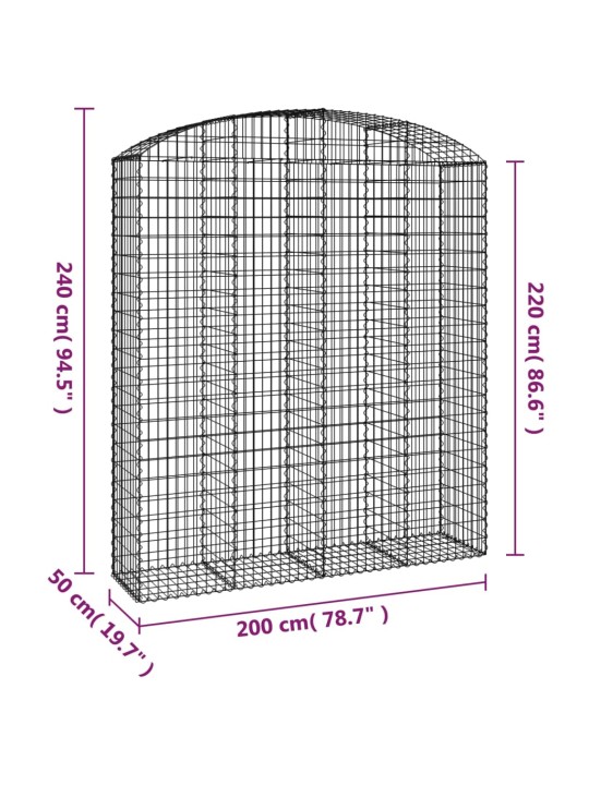 Kaarekujuline gabioonkorv, 200x50x220/240 cm, tsingitud raud