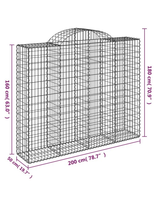 Kaarekujuline gabioonkorv, 200x50x160/180 cm, tsingitud raud