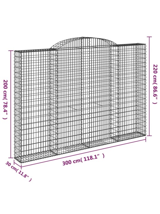 Kaarekujuline gabioonkorv, 300x30x200/220 cm, raud