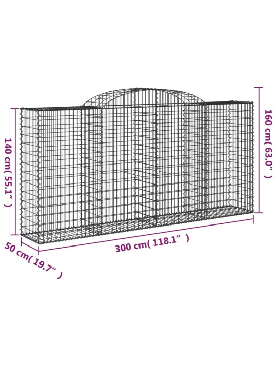 Kaarekujuline gabioonkorv, 300x50x140/160 cm, tsingitud raud