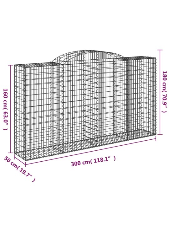 Kaarekujuline gabioonkorv, 300x50x160/180 cm, tsingitud raud