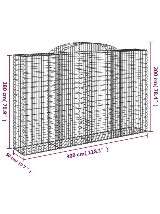 Kaarekujuline gabioonkorv, 300x50x180/200 cm, tsingitud raud