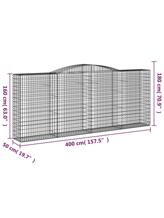 Kaarekujuline gabioonkorv, 400x50x160/180 cm, tsingitud raud