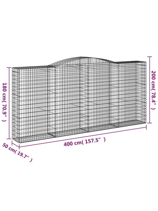 Kaarekujuline gabioonkorv, 400x50x180/200 cm, tsingitud raud