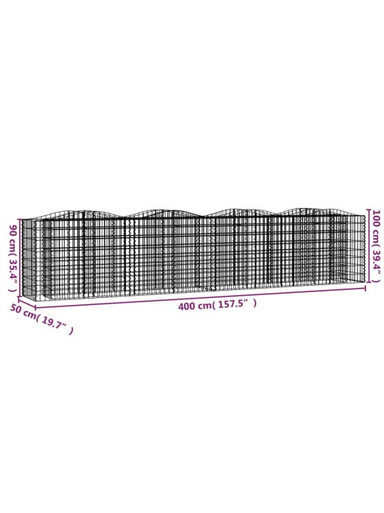 Kaarekujuline gabioon taimelava, 400x50x100 cm, tsingitud raud