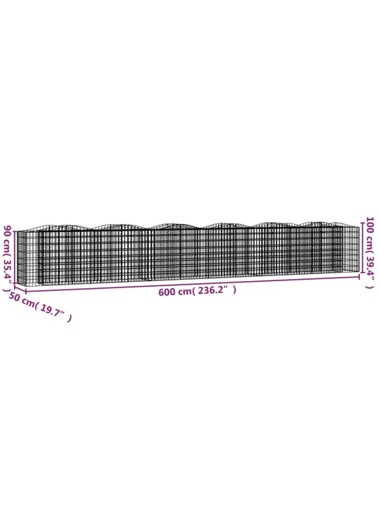 Kaarekujuline gabioon taimelava, 600x50x100 cm, tsingitud raud