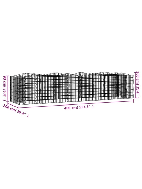 Kaarekujuline gabioon taimelava, 400x100x100 cm, tsingitud raud