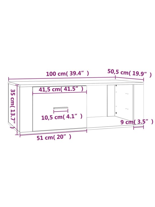 Kohvilaud, suitsutatud tamm, 100 x 50,5 x 35 cm, tehispuit