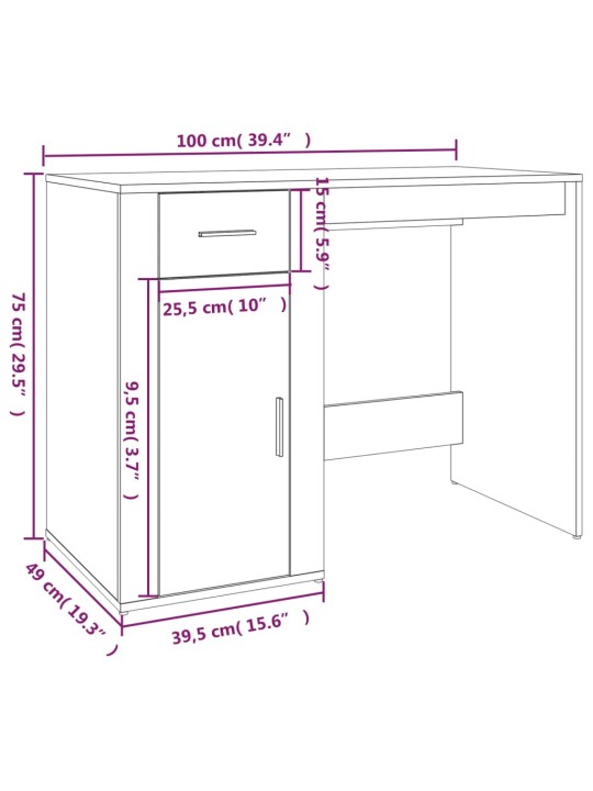 Kirjutuslaud, suitsutatud tamm, 100 x 49 x 75 cm, tehispuit