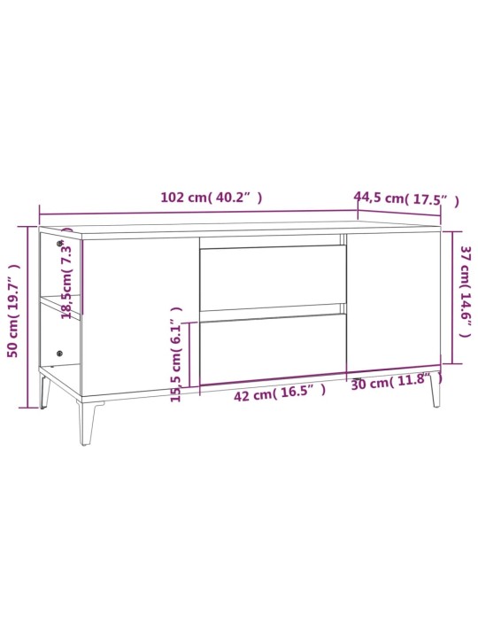 Telerikapp, valge, 102 x 44,5 x 50 cm, tehispuit