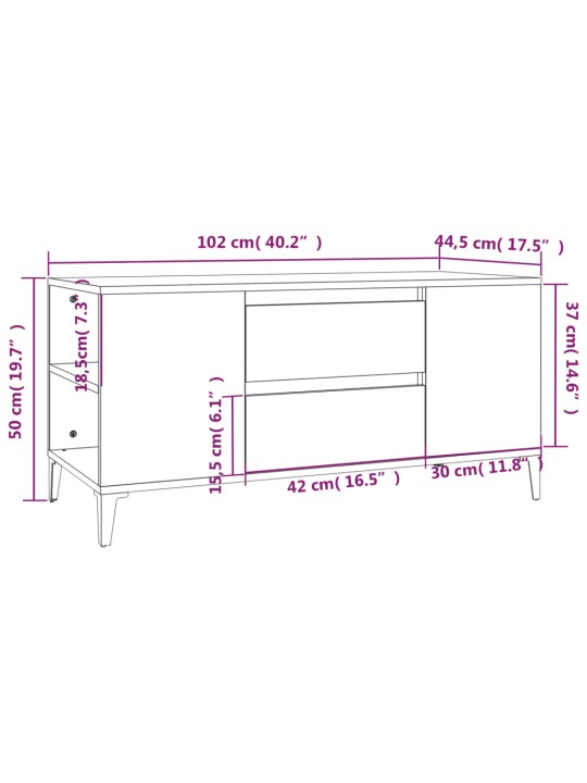 Telerikapp, kõrgläikega valge, 102 x 44,5 x 50 cm, tehispuit