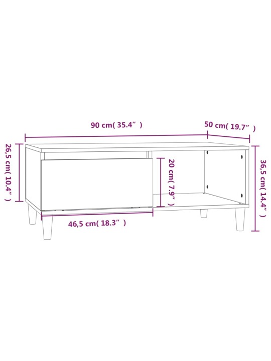 Kohvilaud, hall sonoma tamm, 90x50x36,5 cm, tehispuit