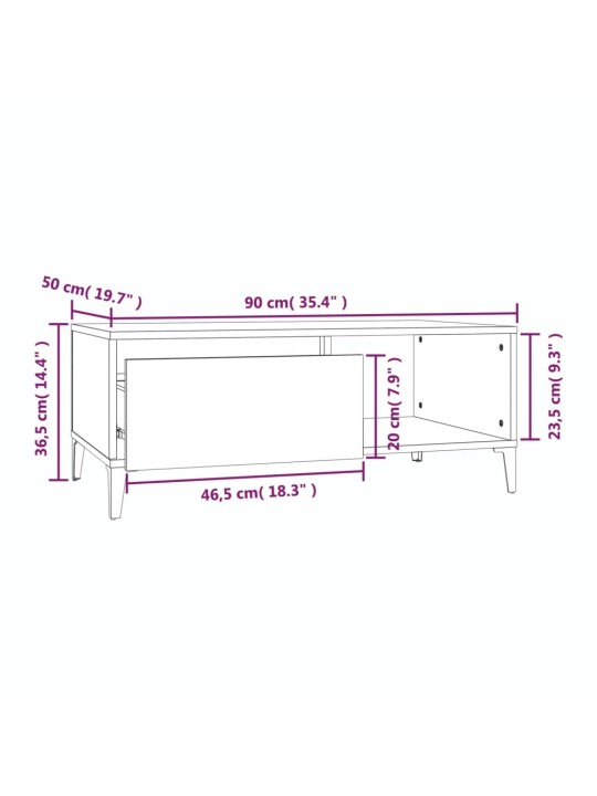 Kohvilaud, hall sonoma tamm, 90x50x36,5 cm, tehispuit