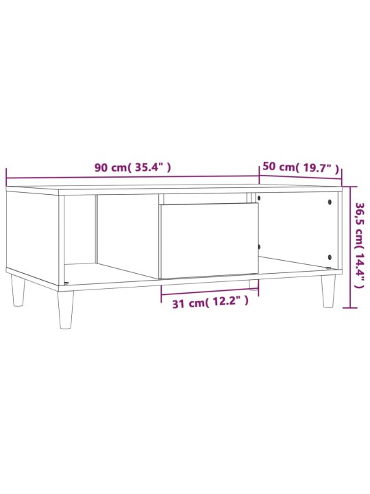 Kohvilaud, hall sonoma tamm, 90x50x36,5 cm, tehispuit