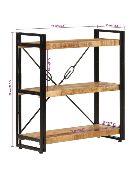 3 riiuliga raamaturiiul, 77 x 30 x 80 cm, mangopuit ja raud