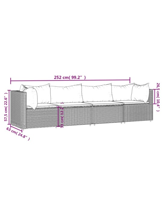 4-osaline aiamööbli komplekt patjadega, pruun, polürotang