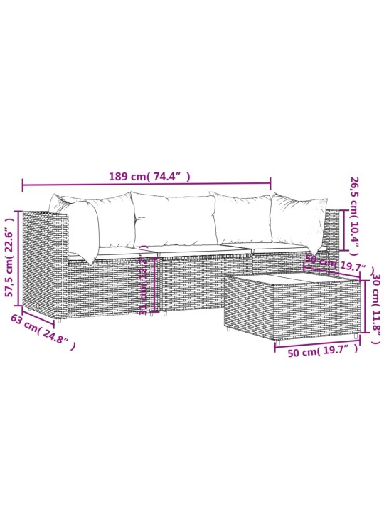 4-osaline aiamööbli komplekt patjadega, pruun, polürotang
