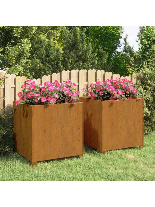 Jalgadega taimekastid, 2 tk, rooste, 49x47x50 cm, corten teras