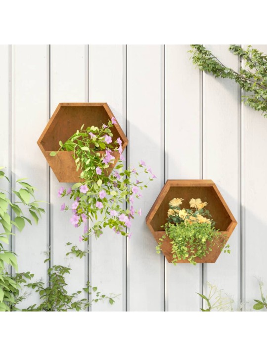 Seina taimekastid 2 tk, rooste, corten teras, 30x10x25 cm