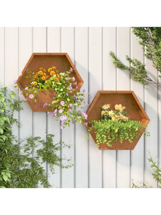 Seina taimekastid 2 tk, rooste, corten teras, 46x10x40 cm