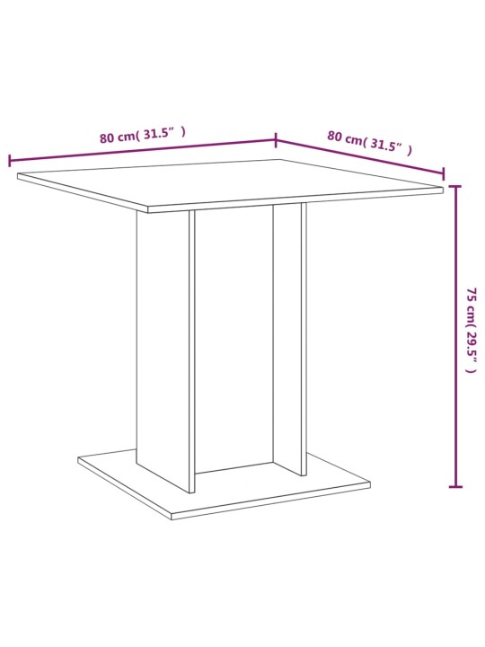 Söögilaud, hall sonoma tamm, 80 x 80 x 75 cm, tehispuit