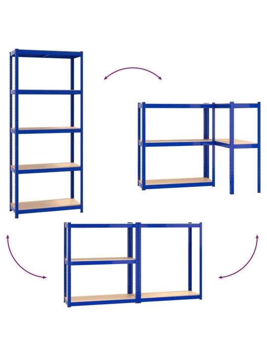 5-tasandilised riiulid 2 tk sinine, teras ja tehispuit