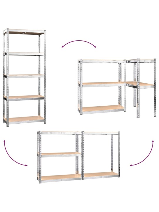 5 riiuliga hoiuriiulid 5 tk, hõbedane, teras ja tehispuit
