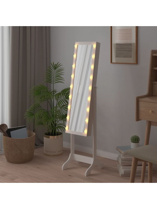 Eraldiseisev peegel led-tuledega, valge, 34 x 37 x 146 cm