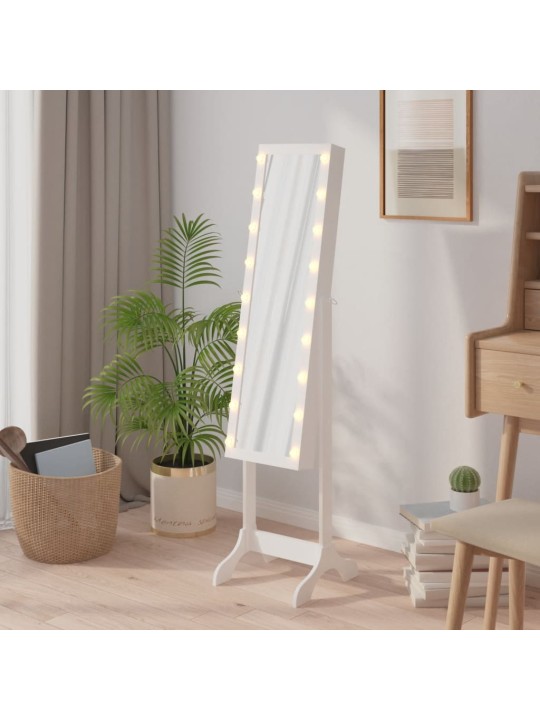 Eraldiseisev peegel led-tuledega, valge, 34 x 37 x 146 cm