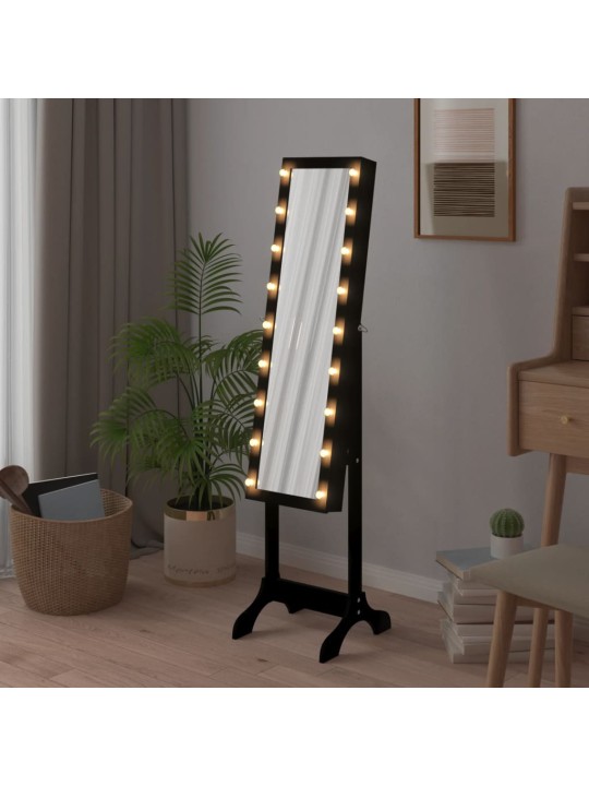 Eraldiseisev peegel led-tuledega, must, 34 x 37 x 146 cm