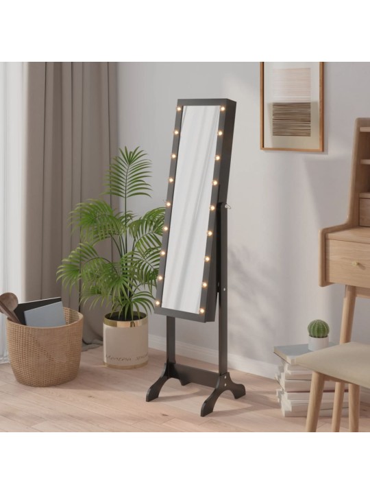 Eraldiseisev peegel led-tuledega, must, 34 x 37 x 146 cm