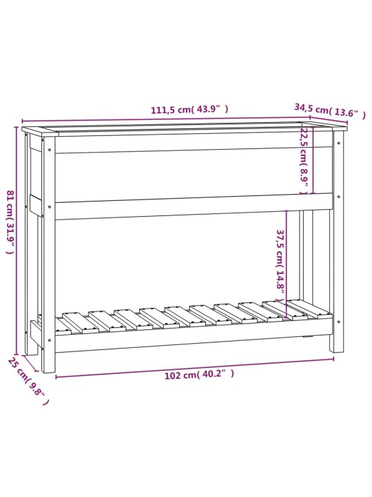 Riiuliga taimekast, must, 111,5x34,5x81 cm, männipuit