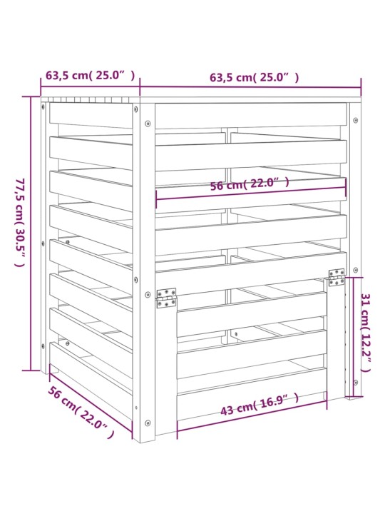Komposter, valge, 63,5 x 63,5 x 77,5 cm, männipuit