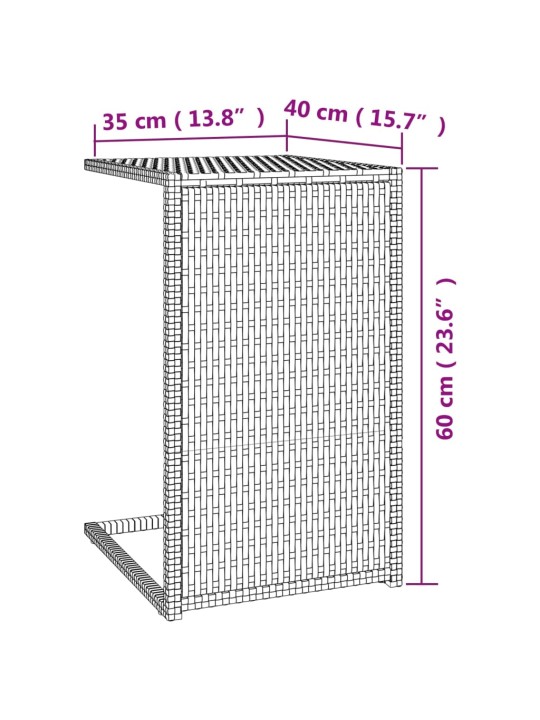 C-kujuline laud, must, 40 x 35 x 60 cm, polürotang