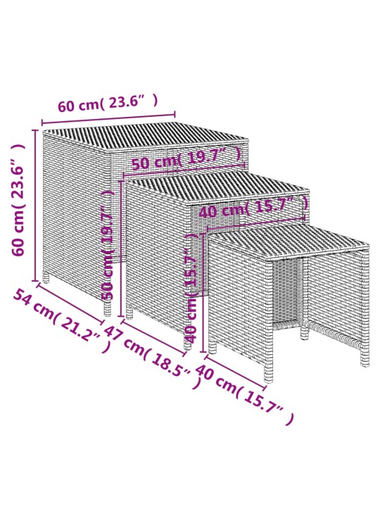 Virnastatavad lauad 3 tk, must, polürotang