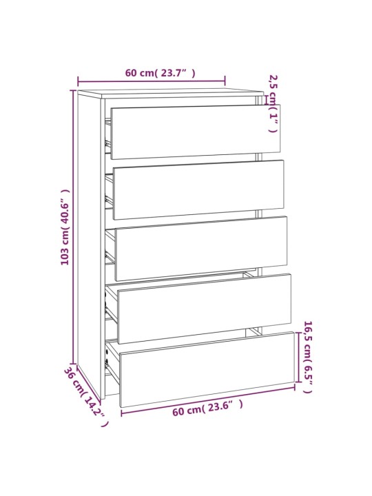 Kummut, hall sonoma tamm, 60 x 36 x 103 cm, tehispuit