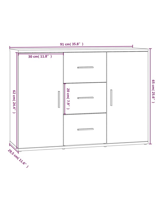 Puhvetkapp, hall sonoma tamm, 91x29,5x65 cm, tehispuit