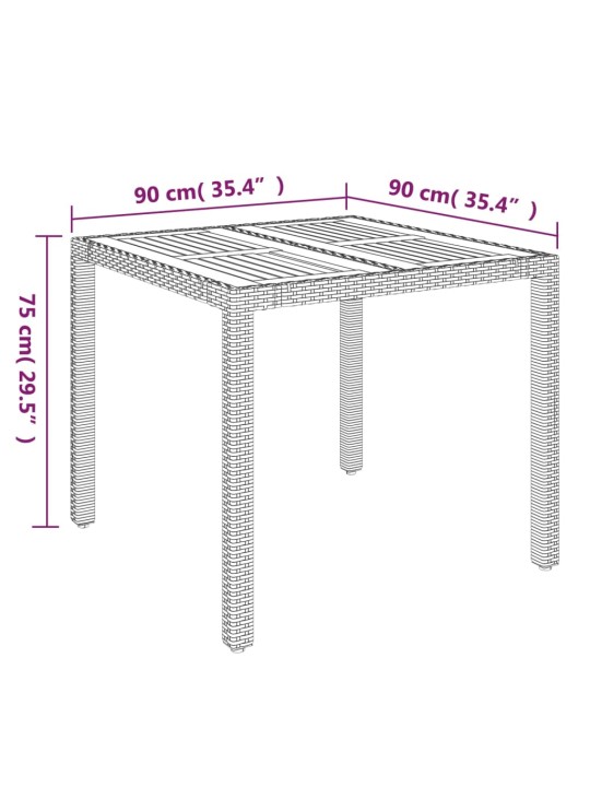 Aialaud puidust plaadiga, must, 90 x 90 x 75 cm, polürotang