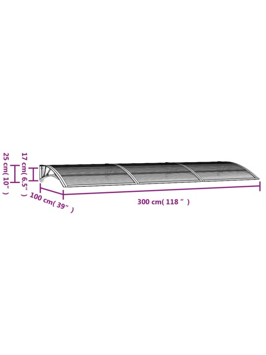 Ukse varikatus, must, 300 x 100 cm, polükarbonaat