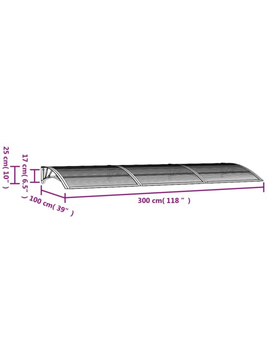 Ukse varikatus, hall, 300 x 100 cm, polükarbonaat