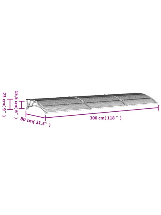 Ukse varikatus, must, 300 x 80 cm, polükarbonaat