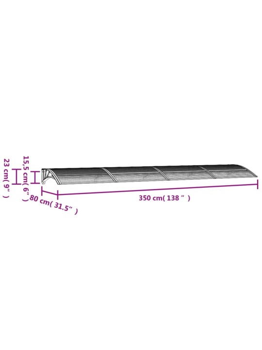 Ukse varikatus, must, 350 x 80 cm, polükarbonaat