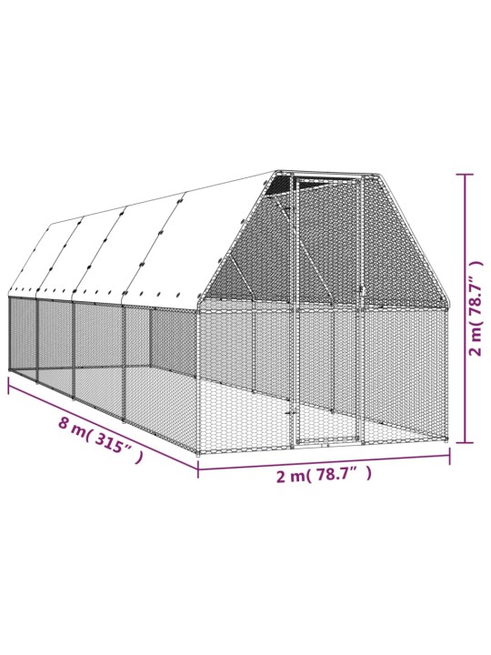 Õue kanapuur, 2 x 8 x 2 m, tsingitud teras