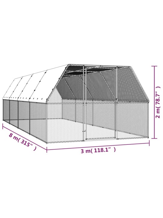 Õue kanapuur, 3 x 8 x 2 m, tsingitud teras