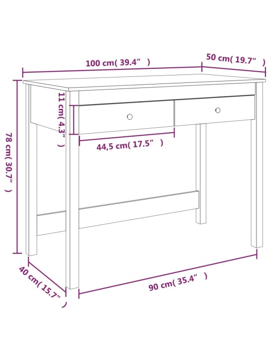 Kirjutuslaud sahtlitega, 100 x 50 x 78 cm, männipuit